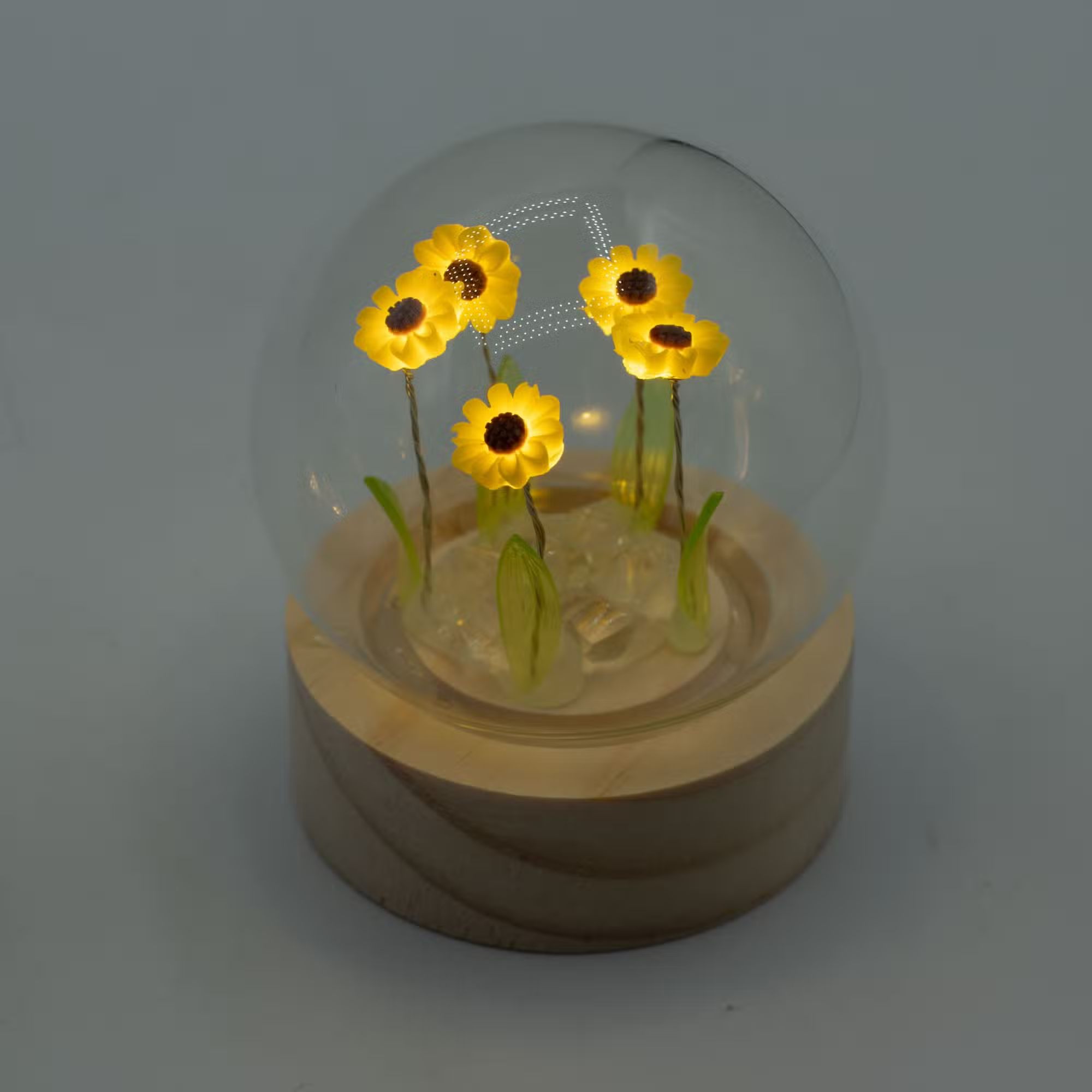 Svítící květinová zahrádka v kopuli - 5 slunečnic - LED , na baterie