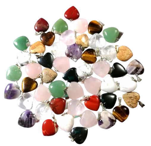 Výhodný set srdíčkových přívěsků z minerálů (50 ks, 20 mm)