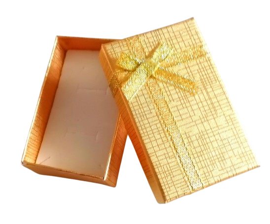 Dárková krabička zlatá s mašličkou (8 × 4,5 × 2,2 cm, 24 ks)