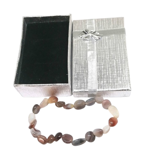 Dárkově balený Achát Botswana náramek (přírodní nepravidelné kameny 6–8 mm