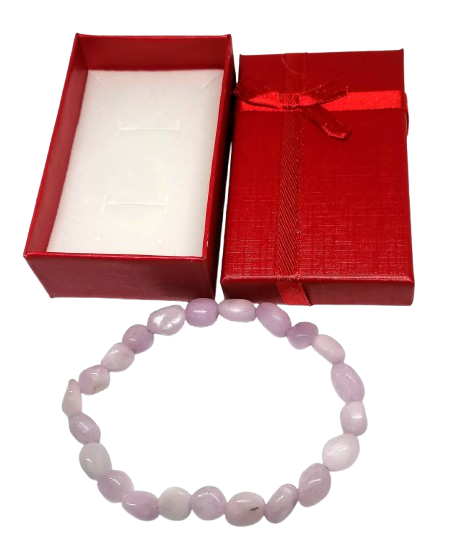 Kunzitový náramek z přírodních kamenů (8–12 mm, dárkově balený, červená krabička)