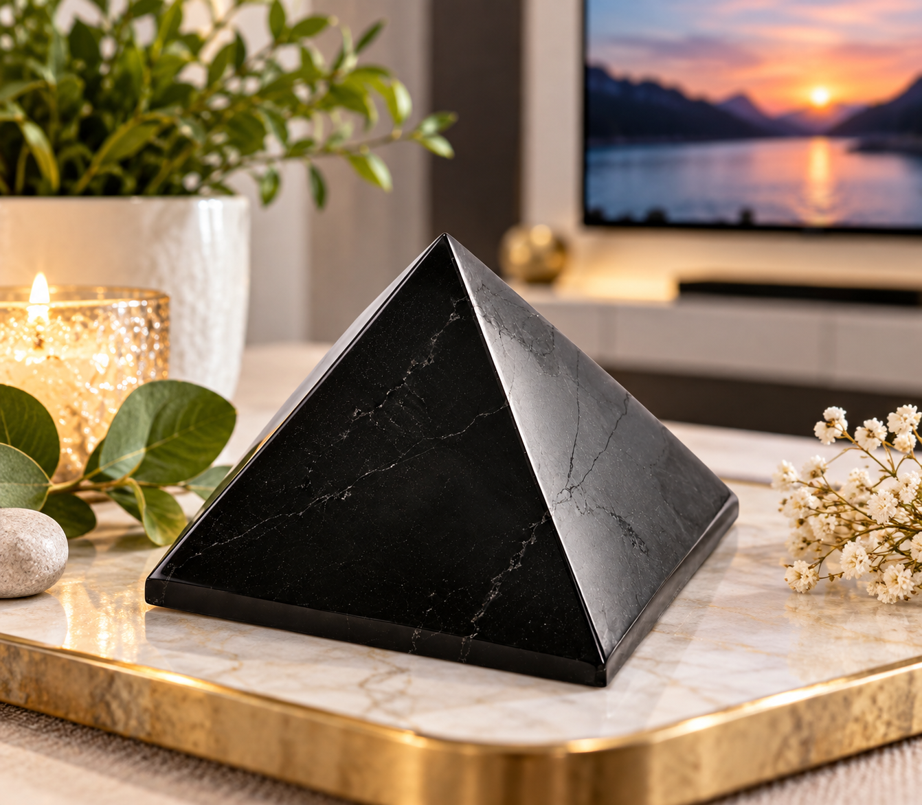 Šungitová pyramida 3 cm – energie a ochrana před zářením (AKCE)