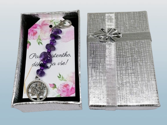 Dárková klíčenka Strom života s ametystem pro paní asistentku (8 cm)