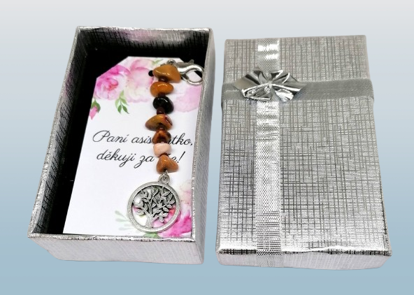 Dárková klíčenka Strom života s tygřím okem pro paní asistentku (8 cm)