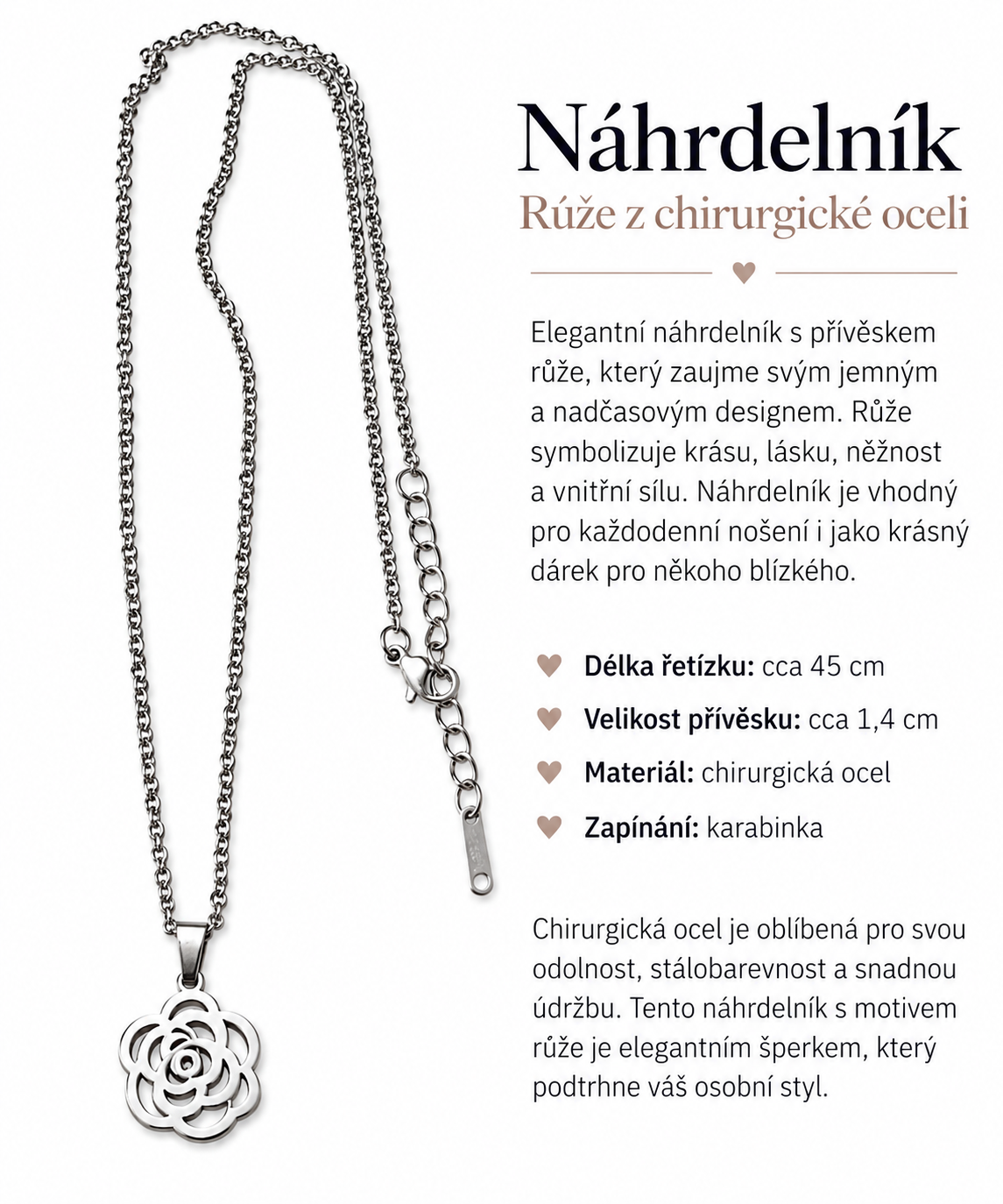 Náhrdelník Růže z chirurgické oceli