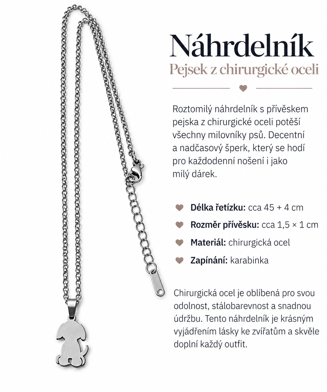 Náhrdelník s pejskem z chirurgické oceli