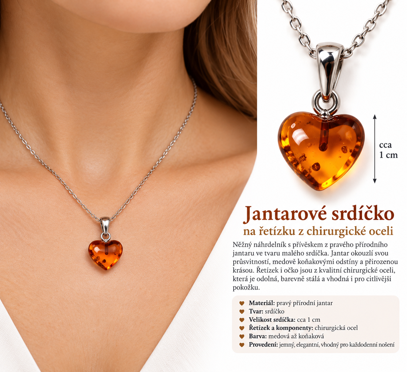 Jantarový přívěsek srdíčko malé /cca 1 cm/