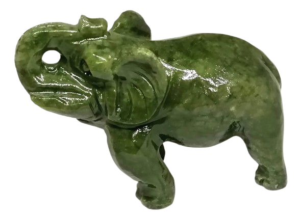 Soška slona z nefritu 11 cm – přírodní kámen, symbol prosperity a ochrany