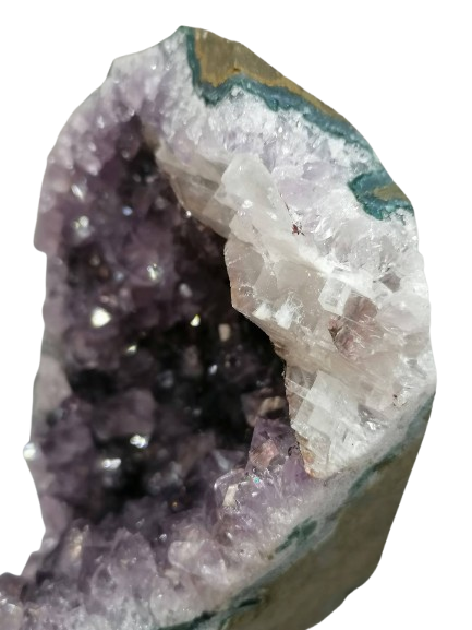 Ametystová geoda s kalcitem a hematitem (1,1 kg) | Brazílie – originál kus