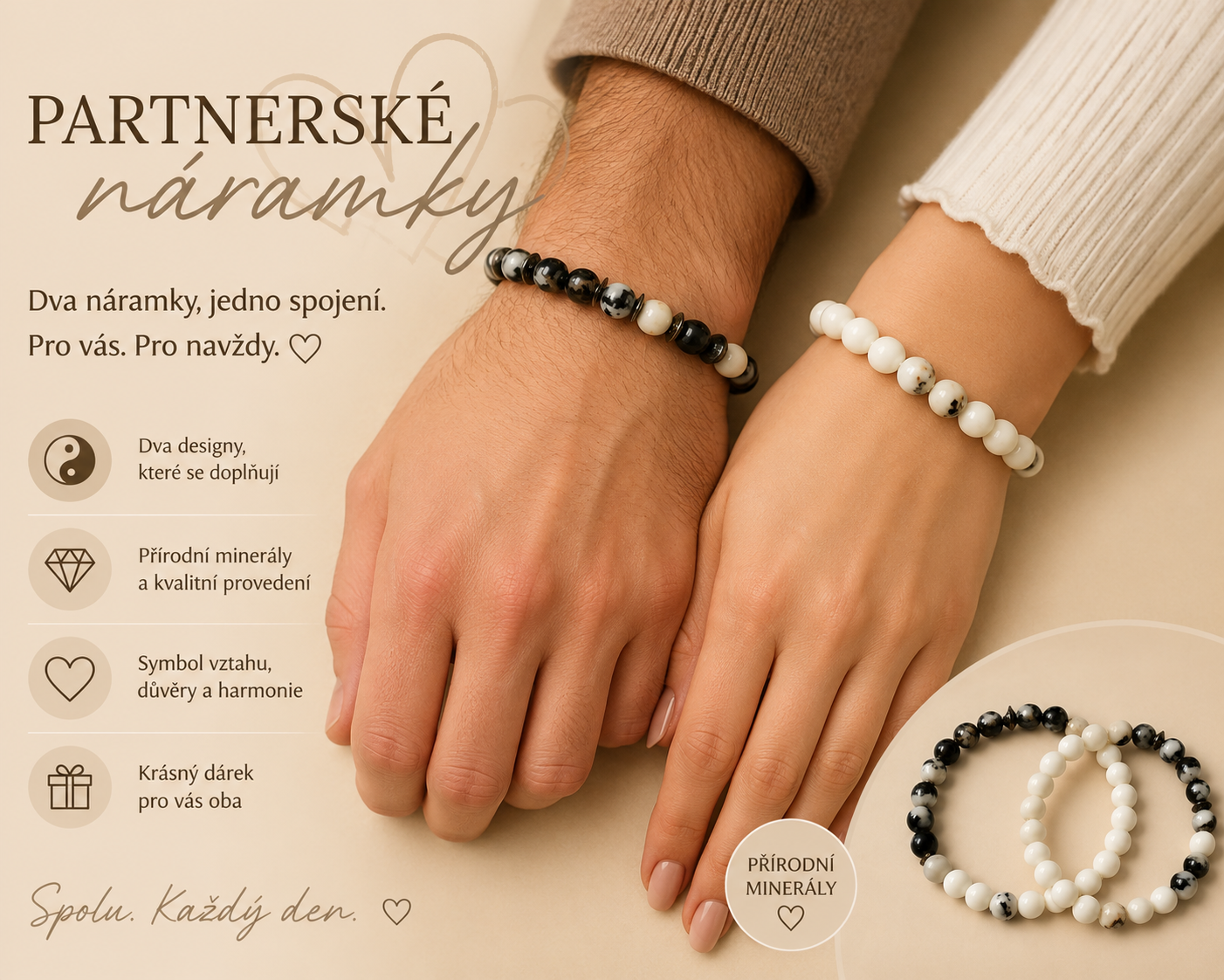Partnerské náramky ON & ONA z jaspisu a jadeitu – harmonická sada