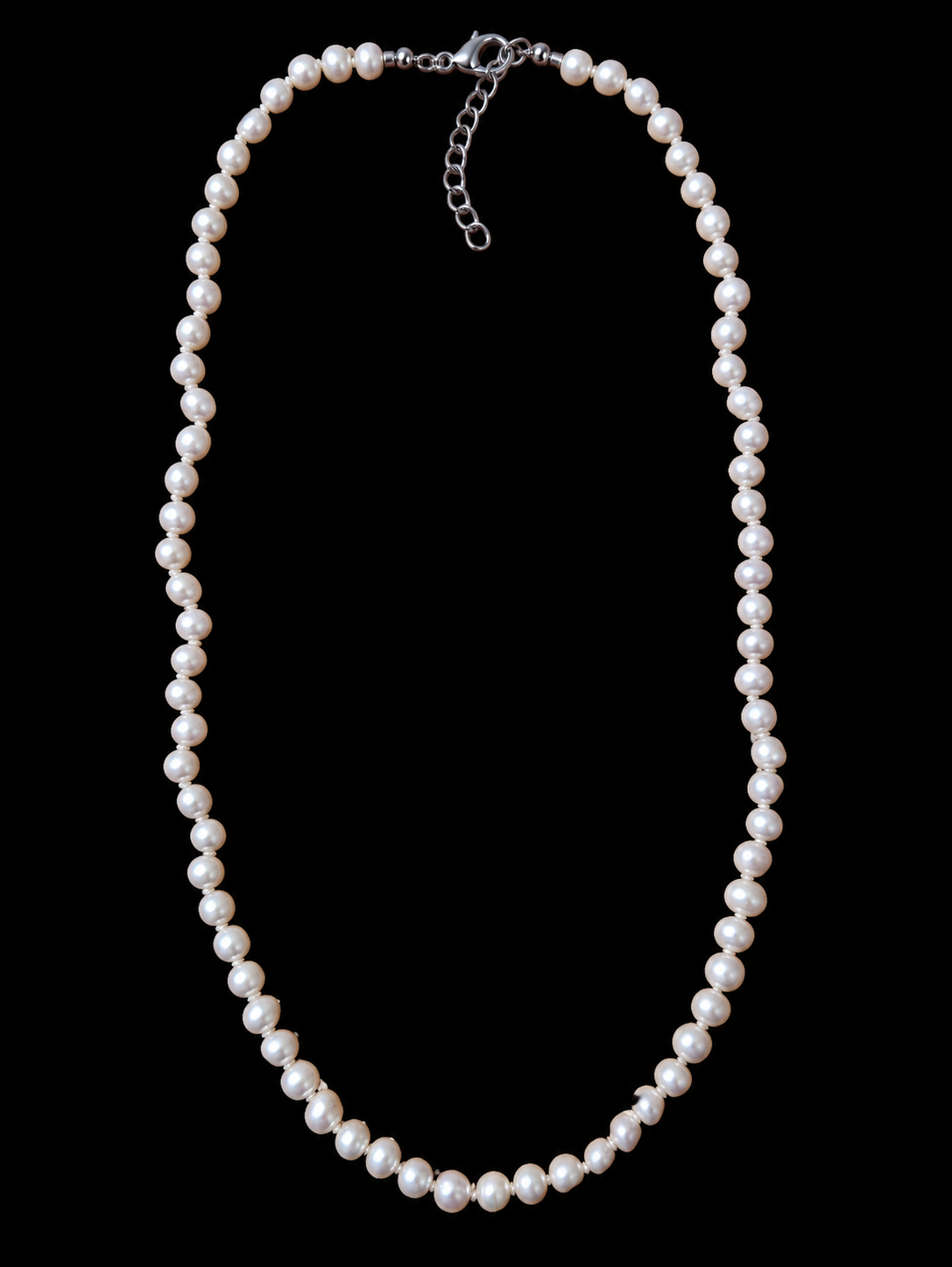 Říční perly drobné 3-4 mm a ocelí, 48 cm
