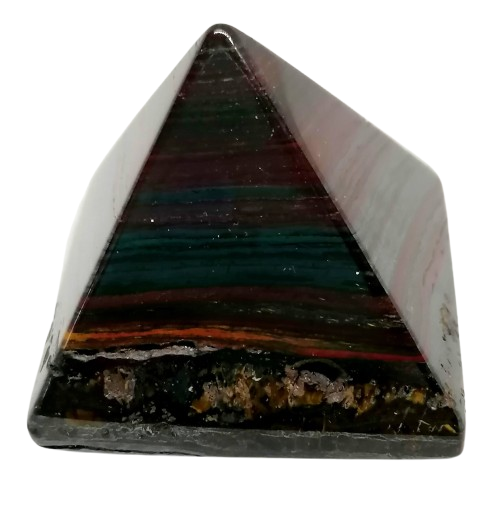 Pyramida z býčího oka a hematitu 3,5 cm – ochranný kámen pro energii a sílu