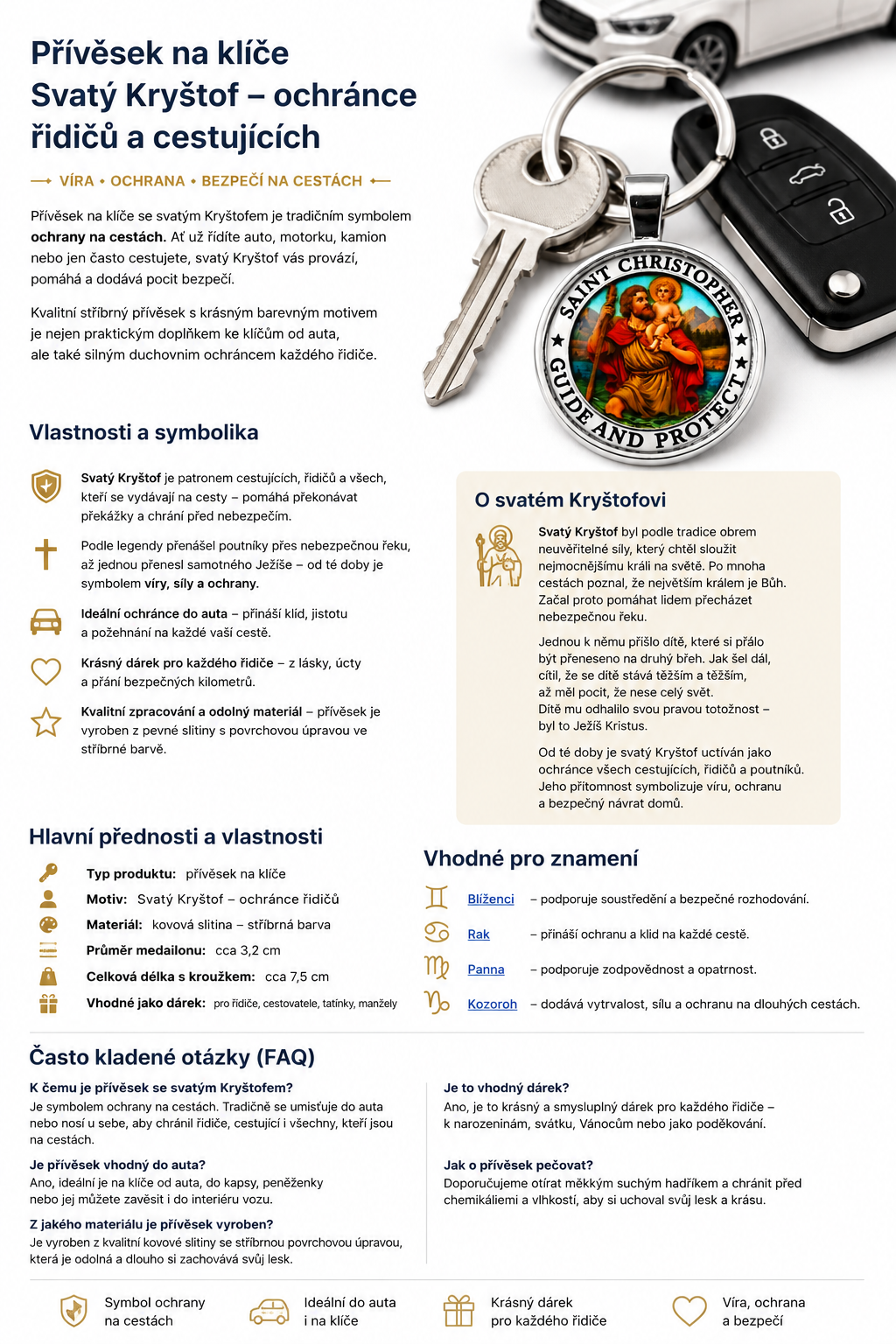 Klíčenka se svatým Kryštofem | Ochránce řidičů a cestovatelů