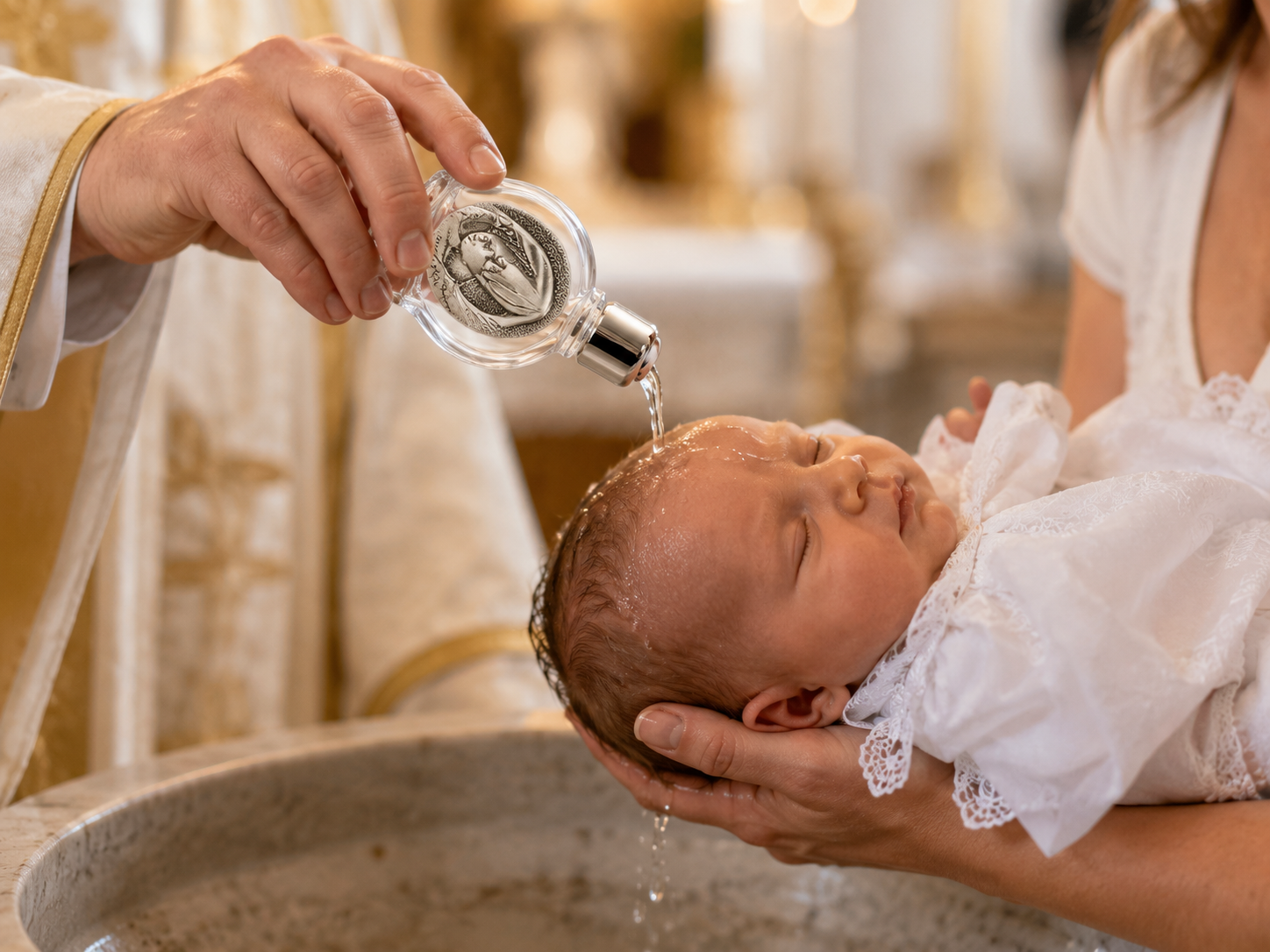 Skleněná lahvička na svěcenou vodu se svatou Marií – 15 ml