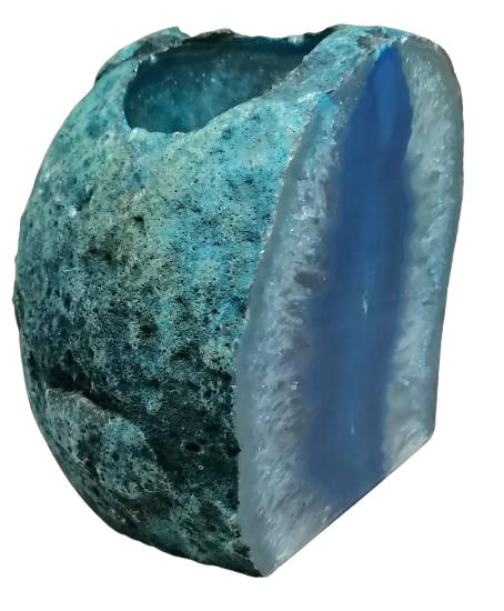 Achátový svícen na čajovou svíčku modrý 7,5 x 9,5 x 9 cm