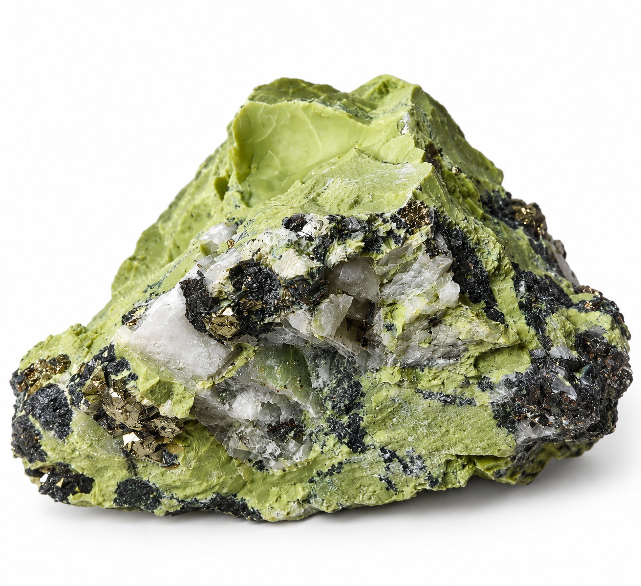 Serpentin s pyritem – surový minerál z Peru, 797 g