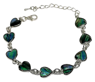Náramek s perletí Paua - abalone srdíčka