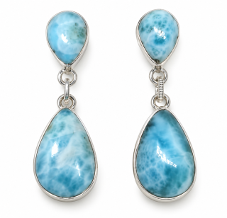 Larimar naušnice exkluzivní - dvojitá kapka, ch.ocel