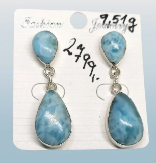 Larimar naušnice exkluzivní - dvojitá kapka, ch.ocel