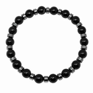 Pánský náramek obsidian a hematit 8 mm