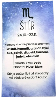 Kartička znamení zvěrokruhu Štír – osobní talisman a průvodce energií