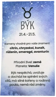 Esoterická kartička Býk – horoskop, planeta a živly v praktickém formátu