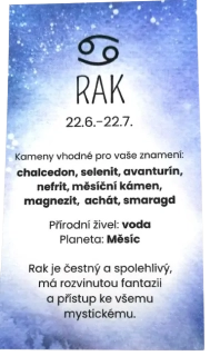 Kartička ke znamení Rak – esoterický průvodce vlastnostmi, planetou a minerály
