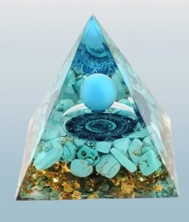 Orgonitová pyramida s tyrkenitem a symbolem mandala