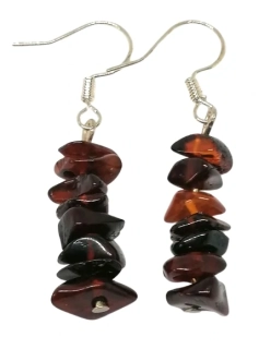 Jantarové naušnice tmavé, dlouhé s ocelí