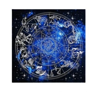 Duchovní oltářní plátno se znamením – modré 50×50 cm pro tarot, rituály i krystaly