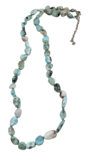 Larimar náhrdelník 48 cm – přírodní kameny, zapínání z chirurgické oceli