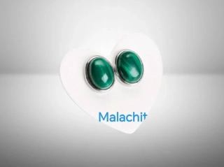 Malachitové oválné náušnice z chirurgické oceli, 6 x 8 mm