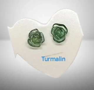 Turmalínové naušnice růžička zelená s ocelí 6 mm