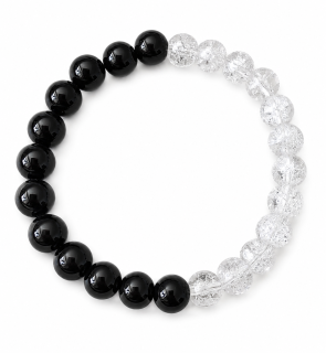 Energetický náramek Jin Jang z černého obsidiánu a pukaného křišťálu 8 mm