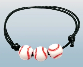 Baseballový náramek – černý provázek s třemi míčky, unisex doplněk pro děti i teenagery