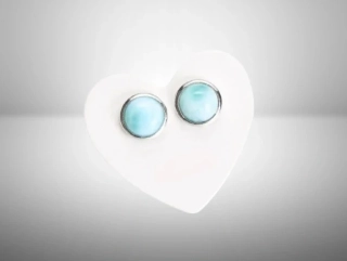 Larimar náušnice kulaté 7 mm – luxusní šperk z oceli
