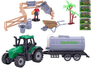 Traktor s vlečkou 19cm volný chod s doplňky v krabičce