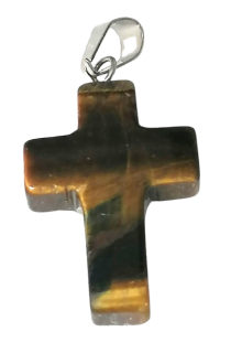 Tygří oko přívěsek křížek 2,5 x 2 cm