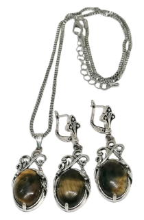 Tygří oko sada šperků v bižuterním kovu