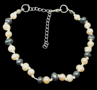 Říční perly tří barev, náramek s ocelí