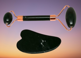Gua sha a face roller z černého onyxu - B kvalita