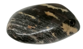 Obří hmatka jaspis zebra, vyvrtaný otvor, 130 g
