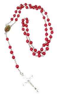 Růženec bílé bižuterní perly, obvod 72 cm