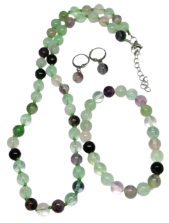 Fluorit duhový sada šperků s chirurgickou ocelí