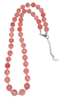 Náhrdelník z jahodového křišťálu 8 mm – minerální šperk s chirurgickou ocelí