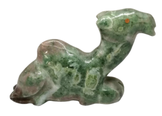 Soška velblouda z jaspisu – ručně vyřezávaná, 11 × 7 cm