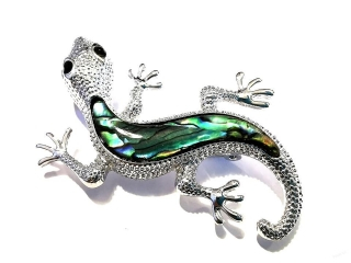 Brož a přívěsek Ještěrka velká z Paua mušle