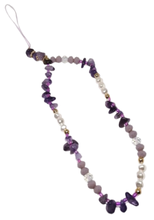 Zápěstní popruh na telefon z ametystu 28 cm (bižuterní korálky + perličky)
