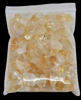 Citrín chips A kvalita 5–8 mm (100 g) – mix s křišťálem a křemenem pro hojnost a energii