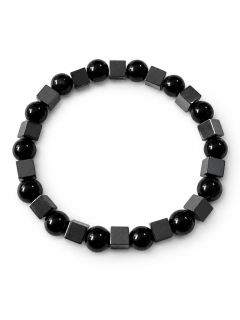 Pánský náramek z obsidiánu a hematitu – 8 mm | Ochranný minerální náramek pro muže